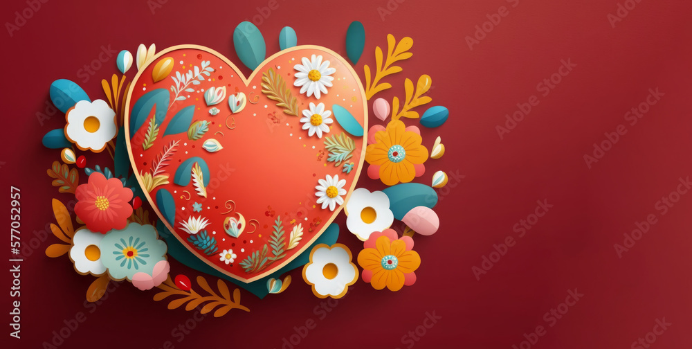 Fototapeta premium Easter-themed concept template with easter eggs and spring flowers and space for text input. Flat lay. Generative AI.