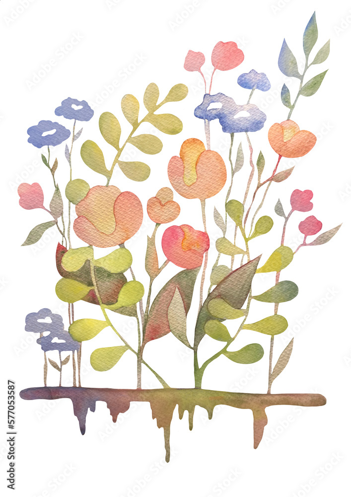 watercolor bouquet of flowers on a transparent background. Summer and spring pattern clipart. Greeting card for girls