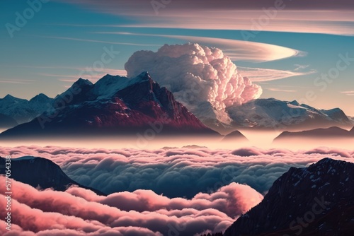 Scenery with mountains, cloud and sky created using generative ai technology
