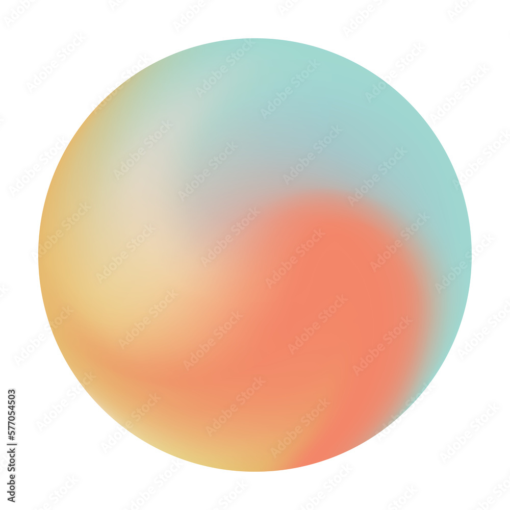 A holographic pastel-colored gradient sphere in green, orange, and yellow. Vibrant gradient banner with bright glow gradient background. Vector Illustration