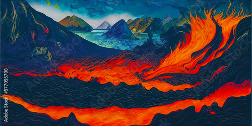 Impressive Illustration of a Volcanic Eruption with Red-Hot Lava