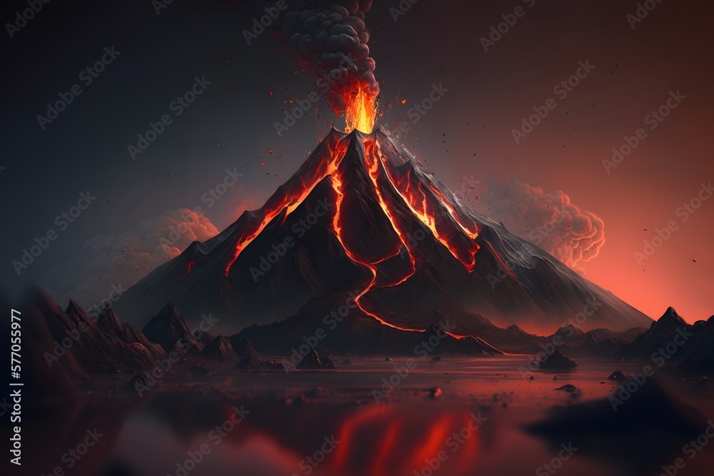 volcano created using AI Generative Technology - obrazy, fototapety, plakaty 