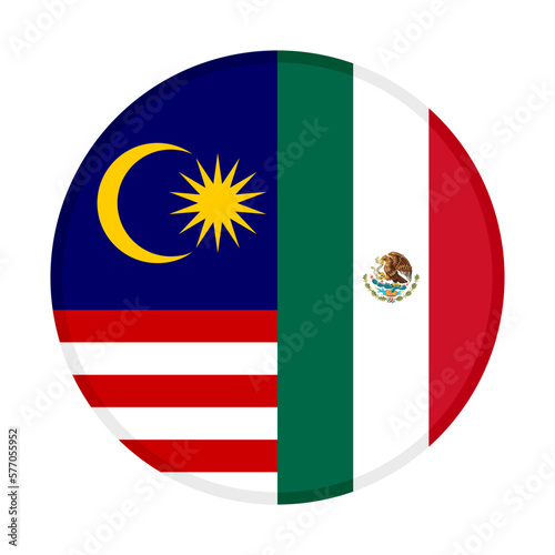 round icon of malaysia and mexico flags. vector illustration isolated on white background