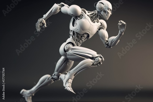 Human robot with white robot parts running, created using generative ai technology © Future Vision