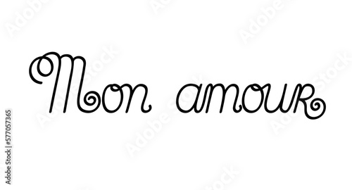 Mon amour word combination translated as My love, sweetheart from French hand written lettering phrase simple doodle vector illustration for greeting card, postcards, poster, banner, wedding concept