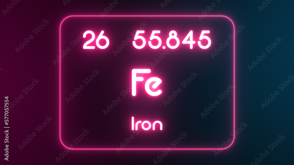 Modern periodic table Iron element neon text Illustration Stock