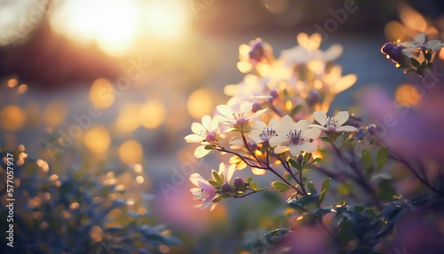 flower in morning spring gold sunrise, generative ai. © Onchira