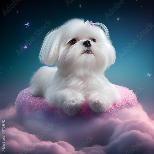 A snapshot of a cute dog in the clouds sky Generative AI