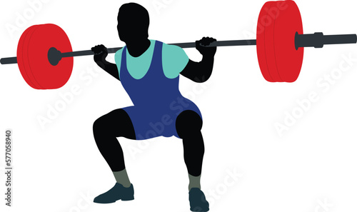 male athlete powerlifter squat in powerlifting colored silhouette
