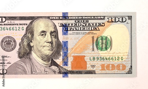 100 dollar bills isolated on white background. 