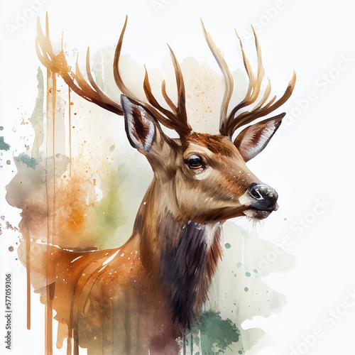 Moose Portrait Drawing Watercolor Paint Generative AI photo