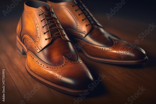 Classic brown male leather shoes. Generative AI