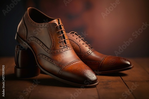 A pair of classic leather elegant men's shoes. Generative AI