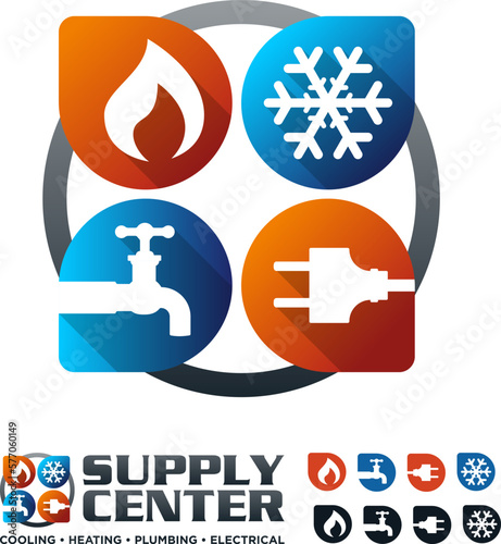 Heating Cooling HVAC Electrical Plumbing Equipment and Service Pin Area Brand Logo Icon Vector Design Concept
