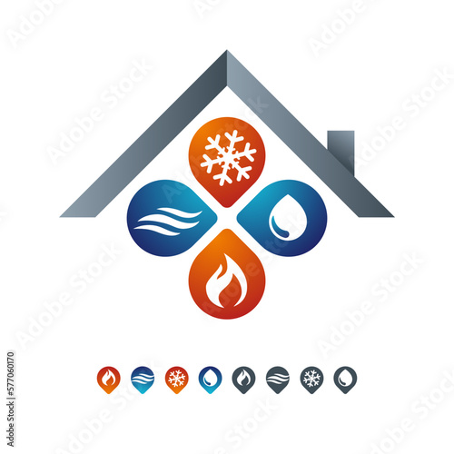 Residential Air Heating Cooling Electrical Plumbing Service Logo Design Concept
