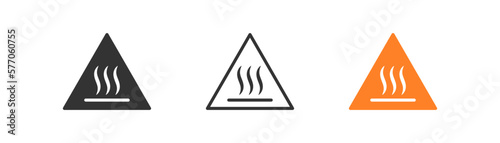 Hot surface icon on light background. Warning symbol. Caution, do not touch hot surface, keep away, grill, fire. Outline, flat and colored style. Flat design. Vector illustration.