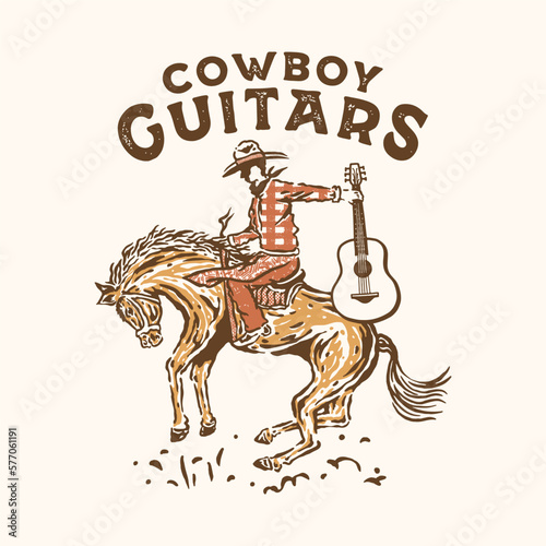 Leinwand Poster cowboy illustration rodeo graphic guitar design western vintage t shirt
