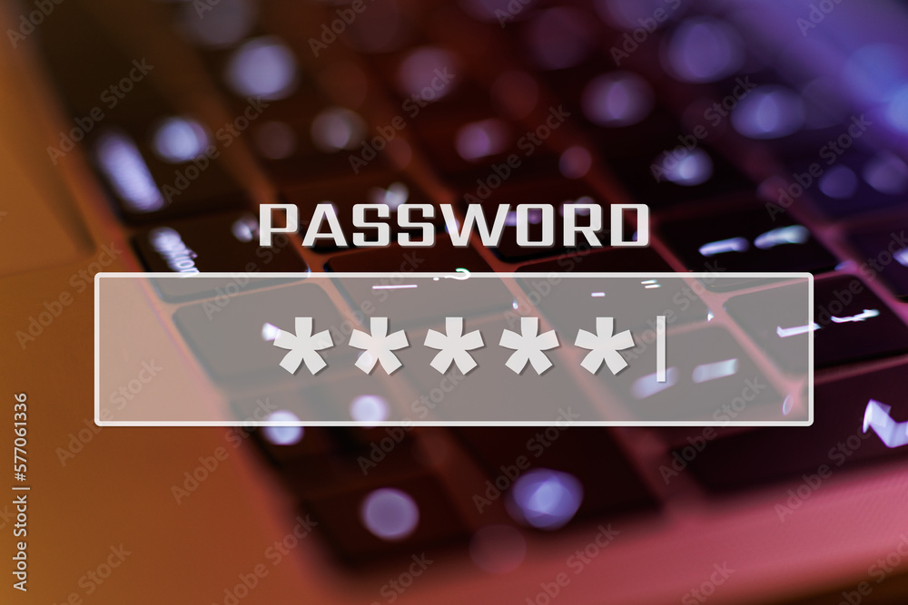 Password input on blurred laptop keyboard background Password input on blurred laptop keyboard background