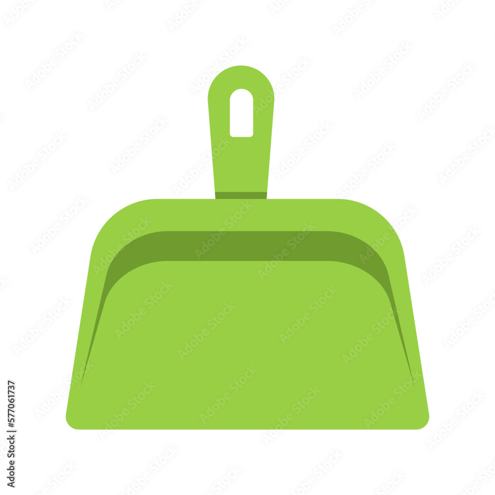 Obraz premium Hand green dustpan icon. Equipment for cleaning. Household tools for work home, office, in garden. Cleaning service concept. Dust pan, cleaning scoop. Cleaning, hygiene. Vector illustration