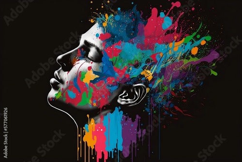 Man colorful splash, black background. AI Generative