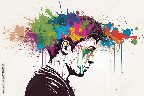 Man colorful splash, white background. AI Generative