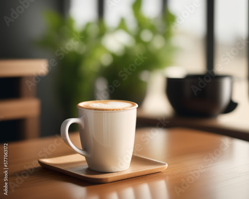 fresh coffee in a cozy sunny spring kitchen interior, created using generative AI tools