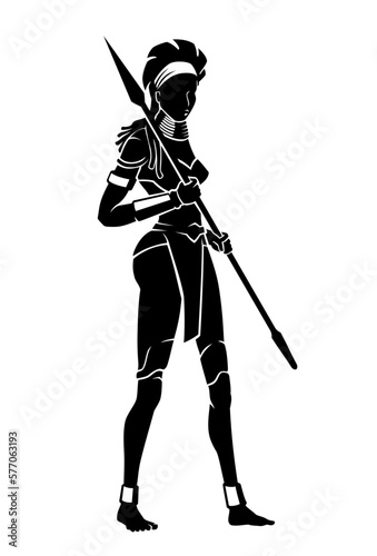 Female African Warrior Character Silhouette Stance