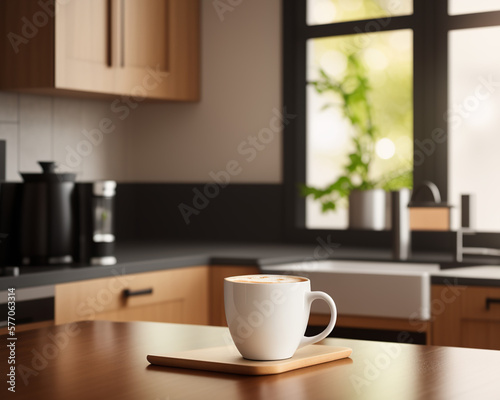 fresh coffee in a cozy sunny spring kitchen interior  created using generative AI tools