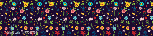 Spring floral pattern on dark blue background. Vector set of spring flowers for your design. Vector EPS 10