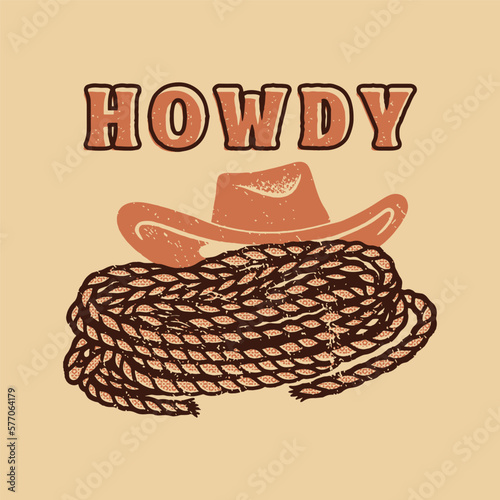 howdy illustration hat graphic rope design rodeo vintage cowboy