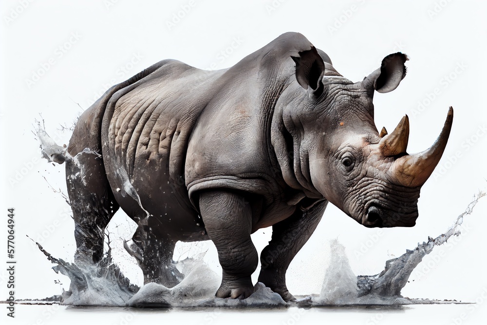 Fototapeta premium Rhino Isolated On White. Generative AI