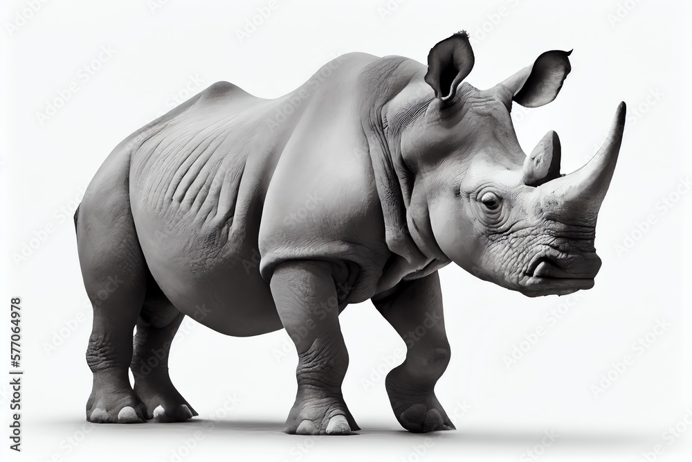 Fototapeta premium Rhino Isolated On White. Generative AI