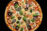 Fresh and Flavorful Seafood Pizza on a Rustic Platter