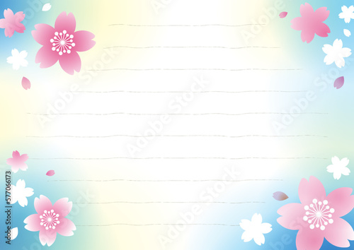 春の便箋　桜　ブルー