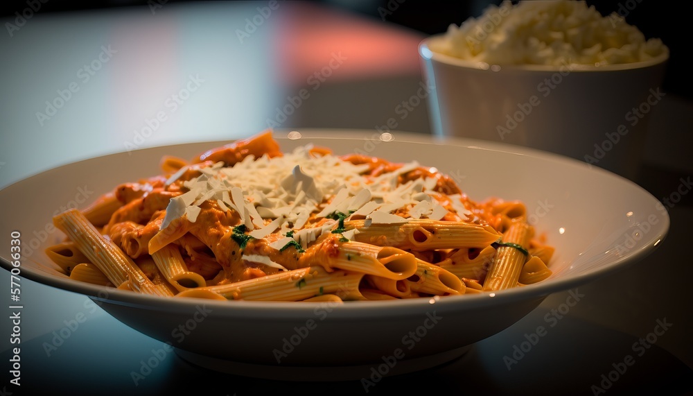 Penne alla Vodka penne pasta, heavy cream, canned tomatoes, onion