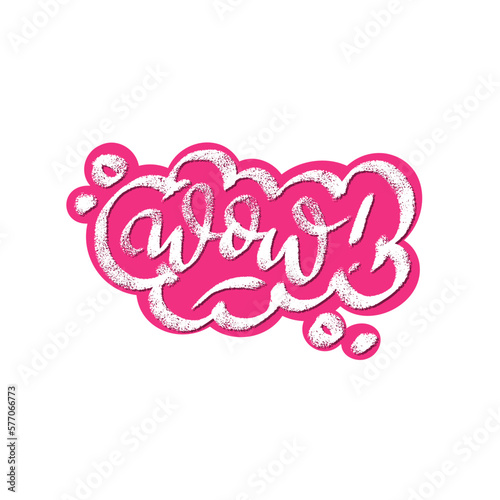 Wow word speech bubble icon symbol. Web design. Sticker design. Hand drawn vector lettering bright color clip-art.