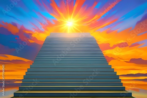 Tableau sur toile Oil Paint of ascending stairs to the sun