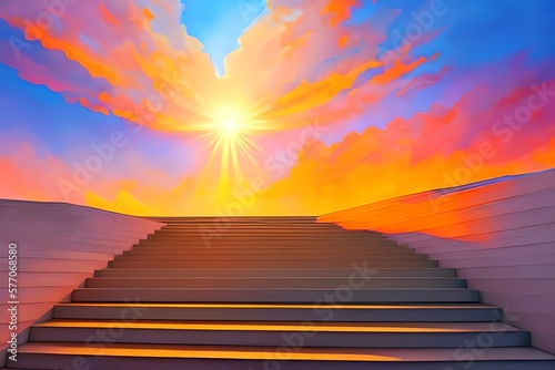 Fotografia Oil Paint of ascending stairs to the sun