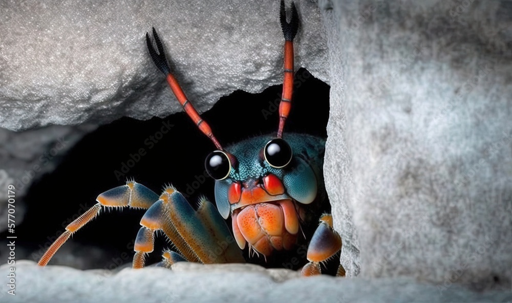  a close up of a bug in a cave with eyes wide open.  generative ai