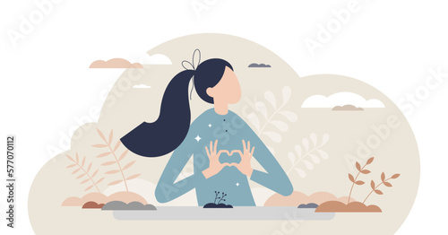 Affection and show love as heart shape symbol with hands tiny person concept, transparent background. Romantic gesture for missing and feelings expression illustration. Female intimate sympathy.