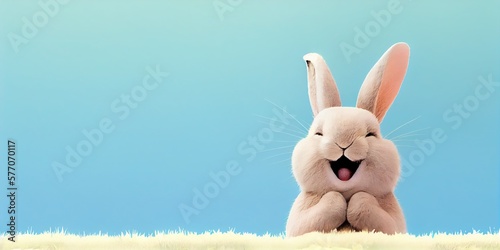 Fototapeta Naklejka Na Ścianę i Meble -  cute animal pet rabbit or bunny white color smiling and laughing isolated with copy space for easter day