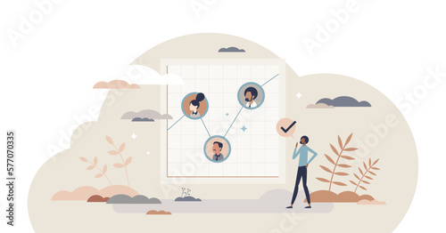 Employee analytic comparison with efficiency report tiny person concept, transparent background. Worker performance data with sales profit control graph illustration. Company workforce optimization.