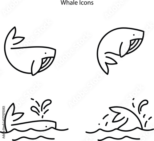 whale icon. Cartoon of whale icon for web design isolated on white background, Line Whale tail in ocean wave icon.
