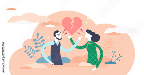 Pointing fingers gesture, flat tiny persons couple illustration, transparent background. Male and female relationship conflict concept. Aggressive arguing about the responsibilities.