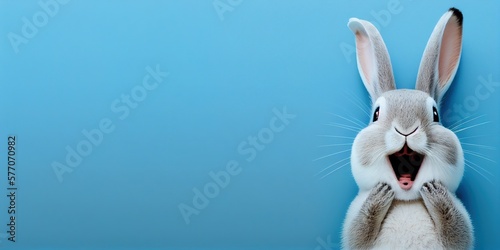 cute animal pet rabbit or bunny white color smiling and laughing isolated with copy space for easter greeting card