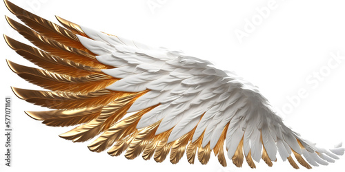 White Golden angel wings isolated on white background, generated by Ai