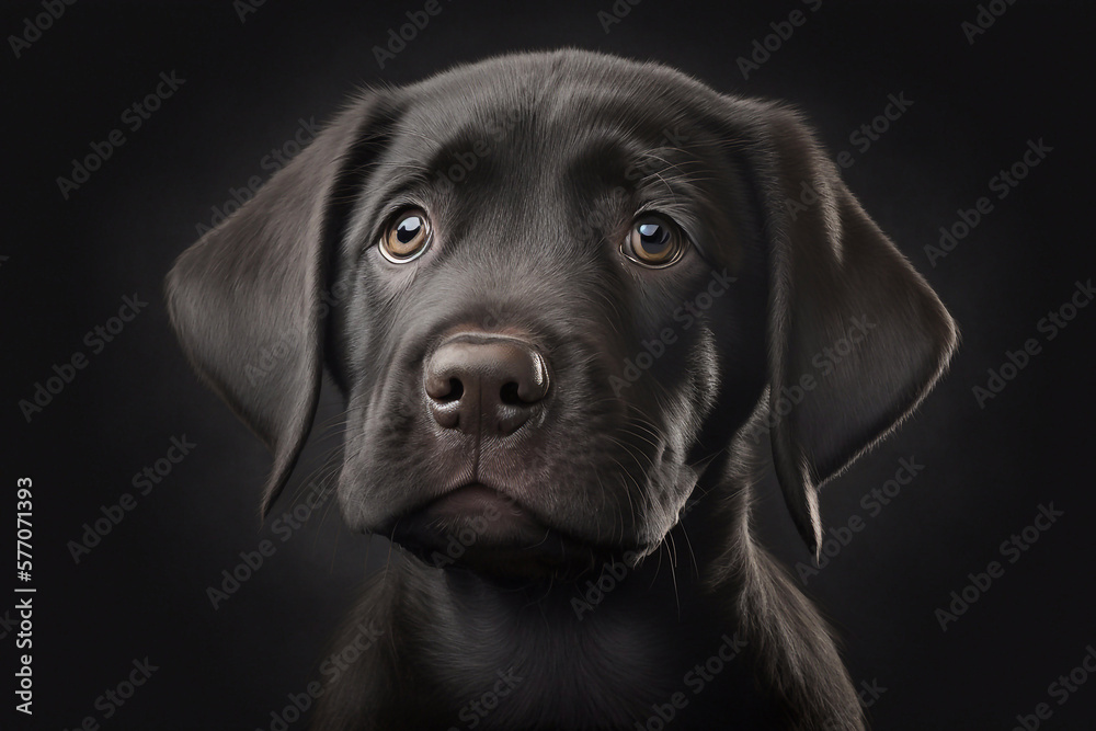 Labrador poses on dark background. Generative AI