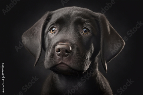 Labrador poses on dark background. Generative AI © AIproduction