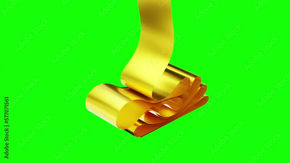 Fallig Ribbon falling gold ribbon. 3d animation of a ribbon bending to the ground. a ...