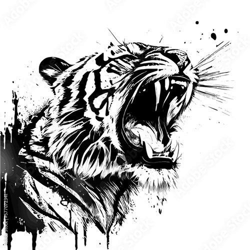 This ink splatz tiger head vector illustration is a bold and striking design, featuring intricate details of the tiger's fur, whiskers, and stripes.